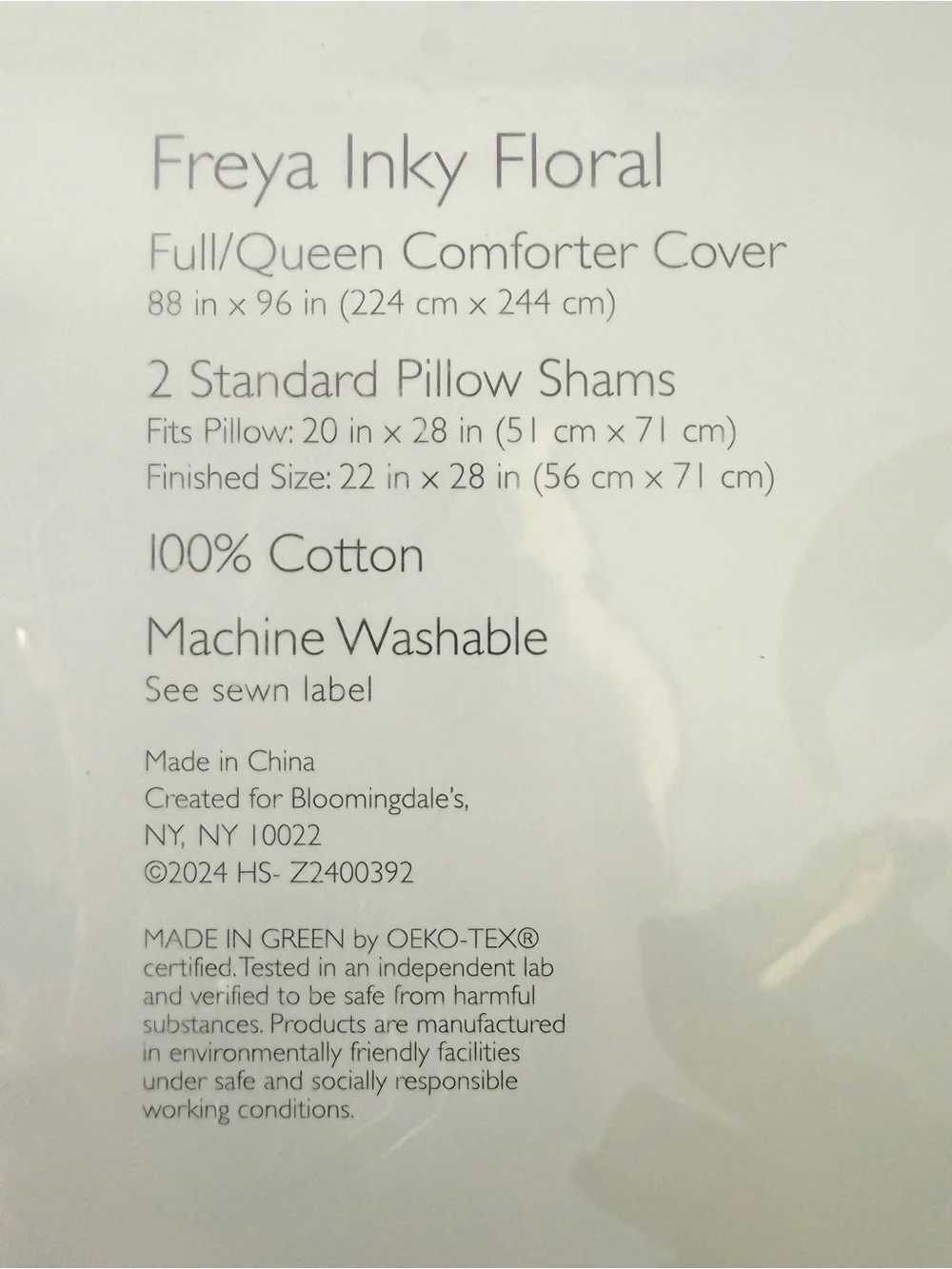 NWT SKY Bloomingdale’s Freya Inky Floral Duvet Cover Set Full/Queen 100% Cotton